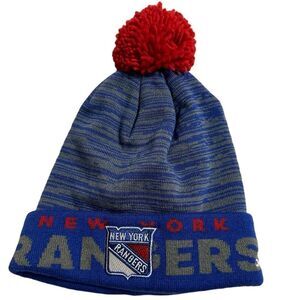 NWT! New York Rangers NHL  Adidas Beanie Knit, One Size, Pom Pom Red & Blue